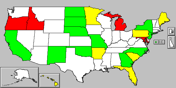 U.S. state map of local municipal solid waste pollution law authority.